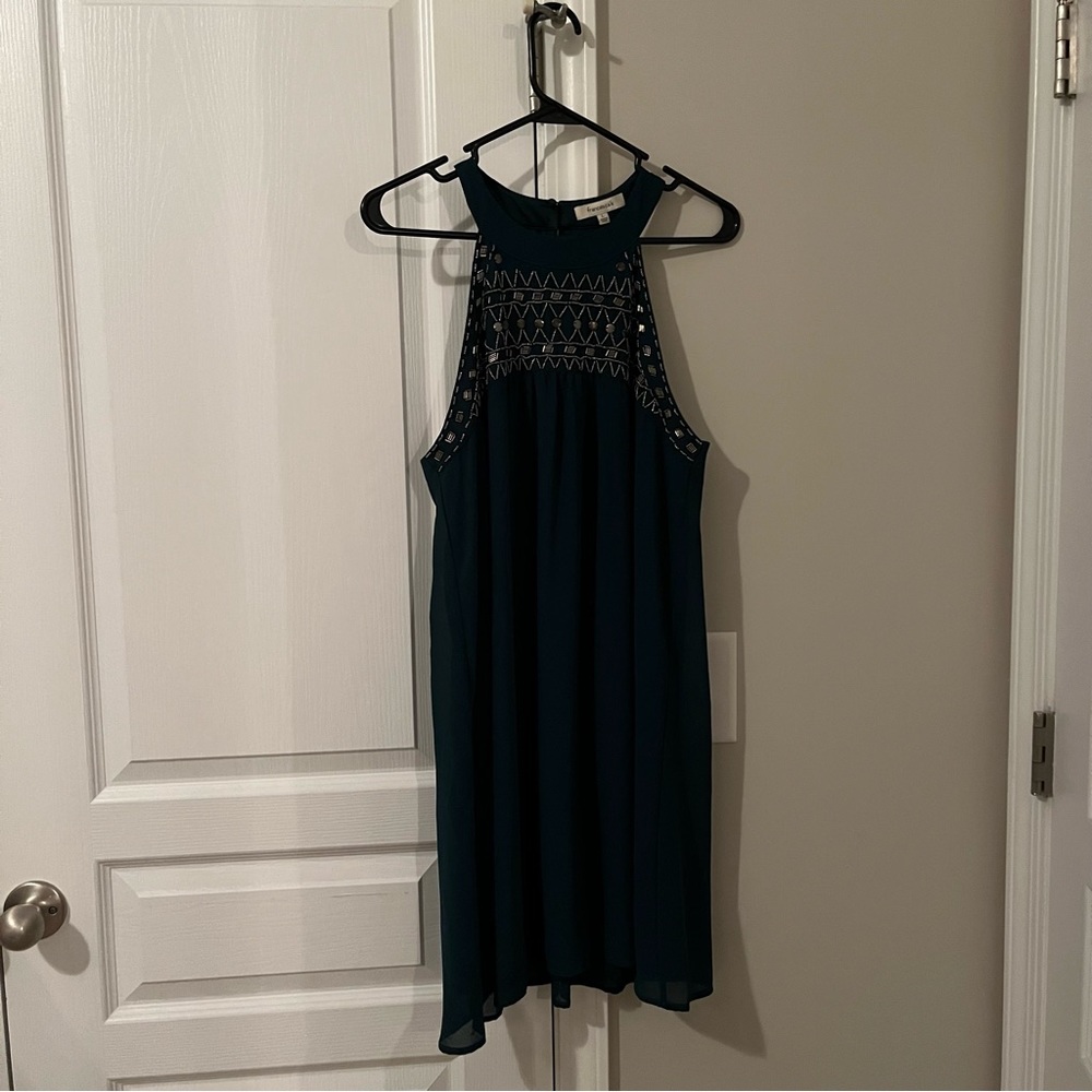 Francesca’s Green Cocktail Dress w/ Gold Beading